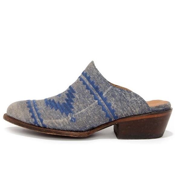 Matisse Walter Denim Blue Southwest Mules Women's Size 8 - Picture 1 of 7